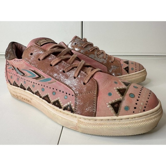 Karma of Charme Naïf Hand Painted Leather Low Top Sneaker Unique Size 40 Women's - Picture 1 of 9